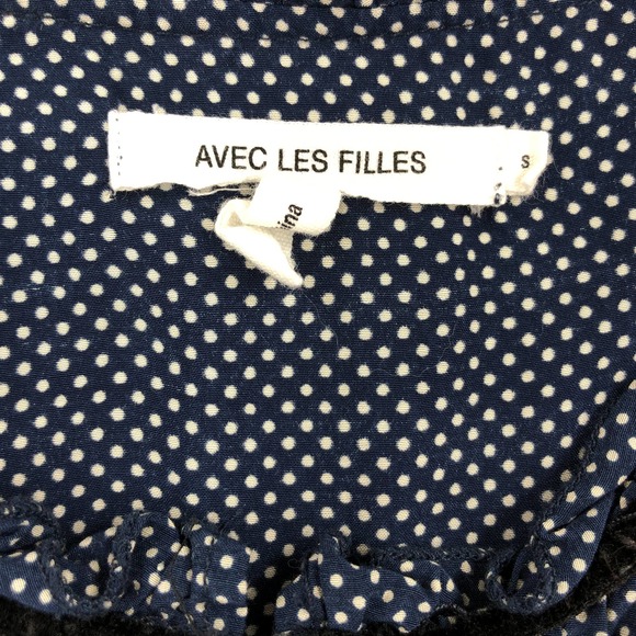 Avec Les Filles Womens Romper S Blue Polka Dot 3" Shorts Long Sleeve Ruffle Trim - Picture 4 of 10